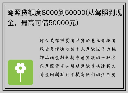 驾照贷额度8000到50000(从驾照到现金，最高可借50000元)